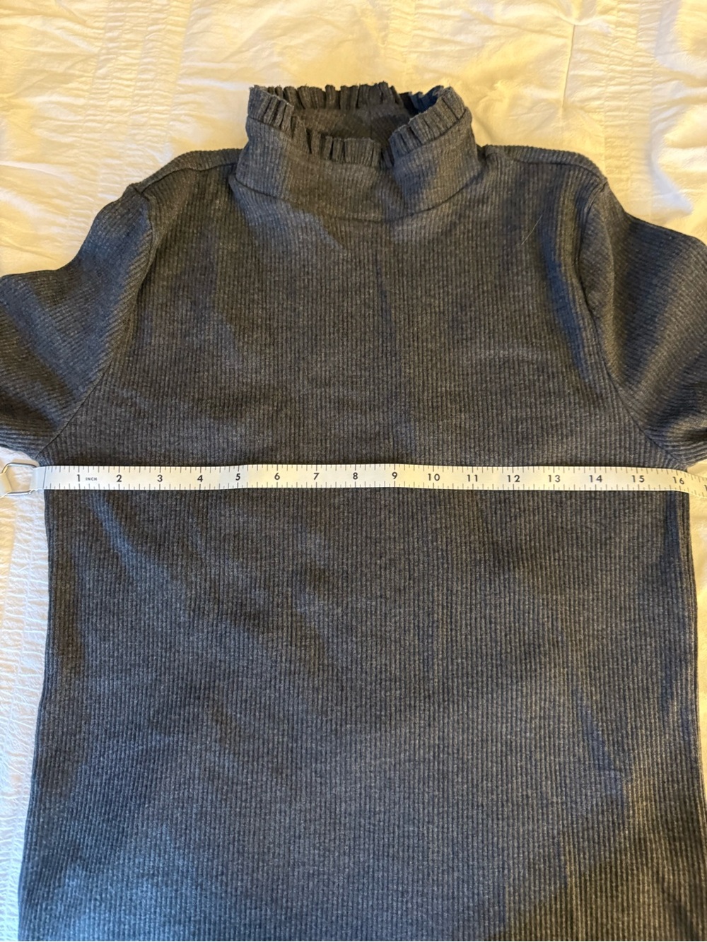 J. Crew Charcoal Rib Ruffle Mock Neck Slim fit Shirt Size Large - Picture 7 of 9